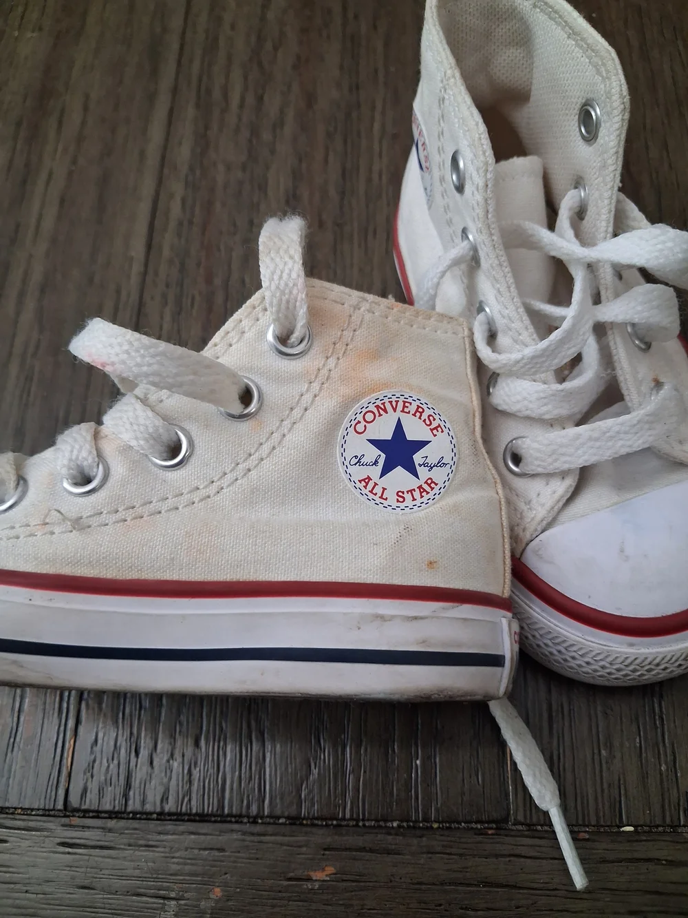 Converse Kids White Canvas High-Top Sneakers with Red Stripe